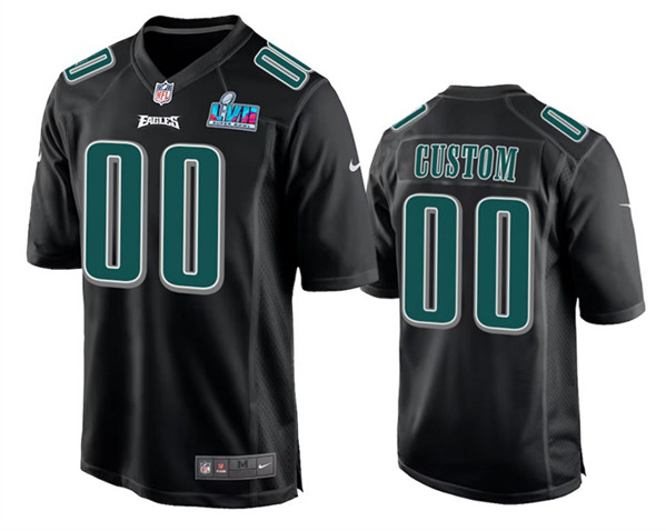 Men's Philadelphia Eagles Custom Black Super Bowl LVII Patch Stitched Game Jersey